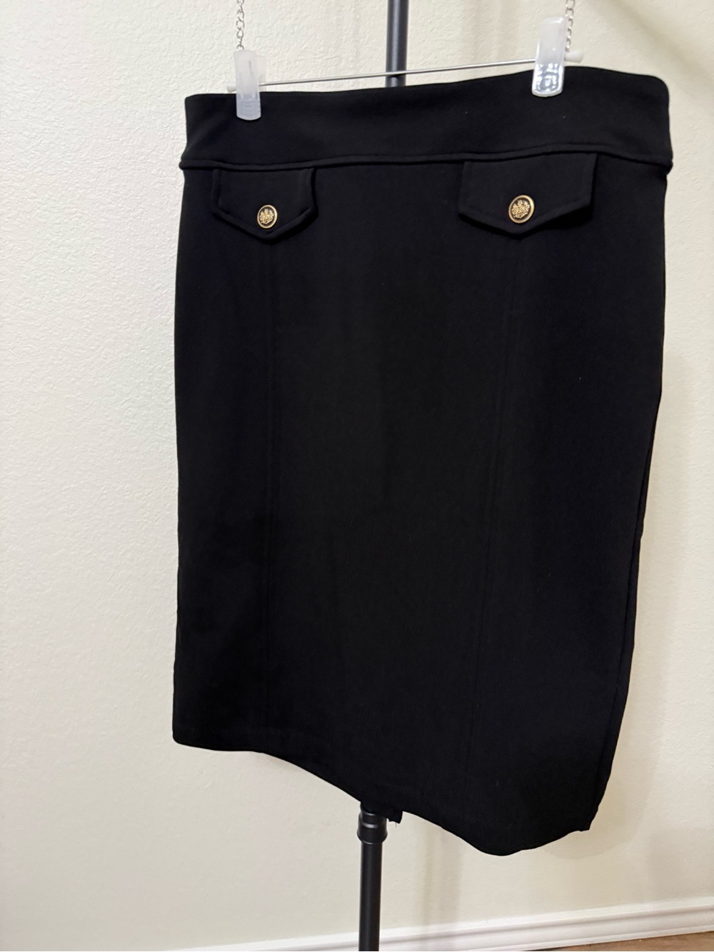 Soho Black Pencil Skirt with Gold Buttons